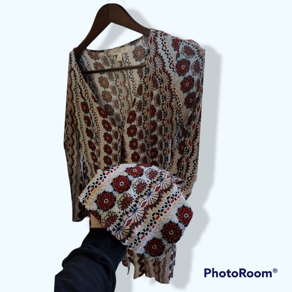 Boho small top love fire retro hippie shirt button floral festival - Picture 8 of 8